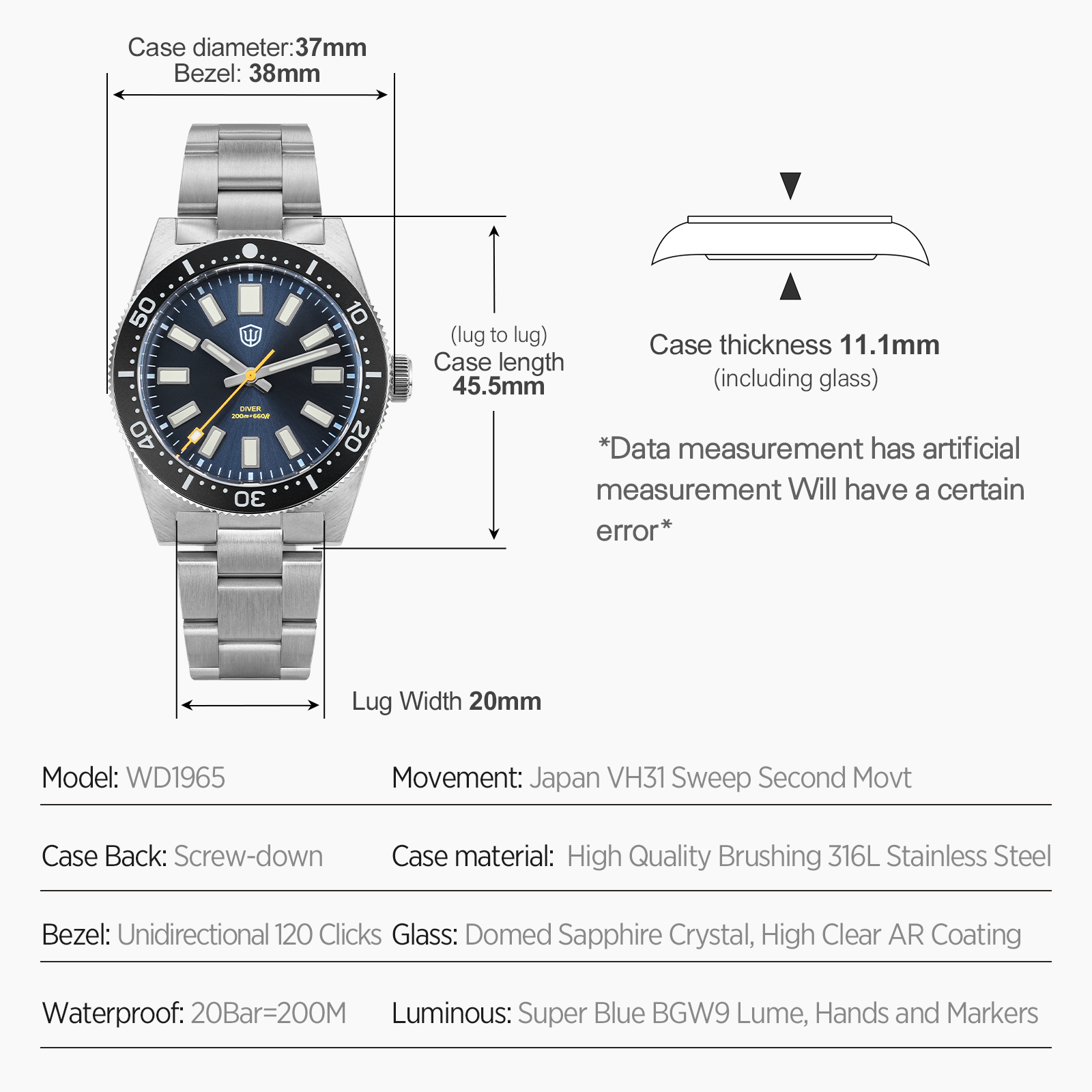 Watchdives 37mm WD1965 V2 Męsk – Jewelry Watch recenzja i cena